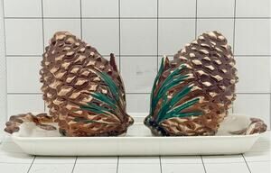 1950s Park Smith Pinecone Salt Pepper Shakers Tray 3-Piece Japan Vintage